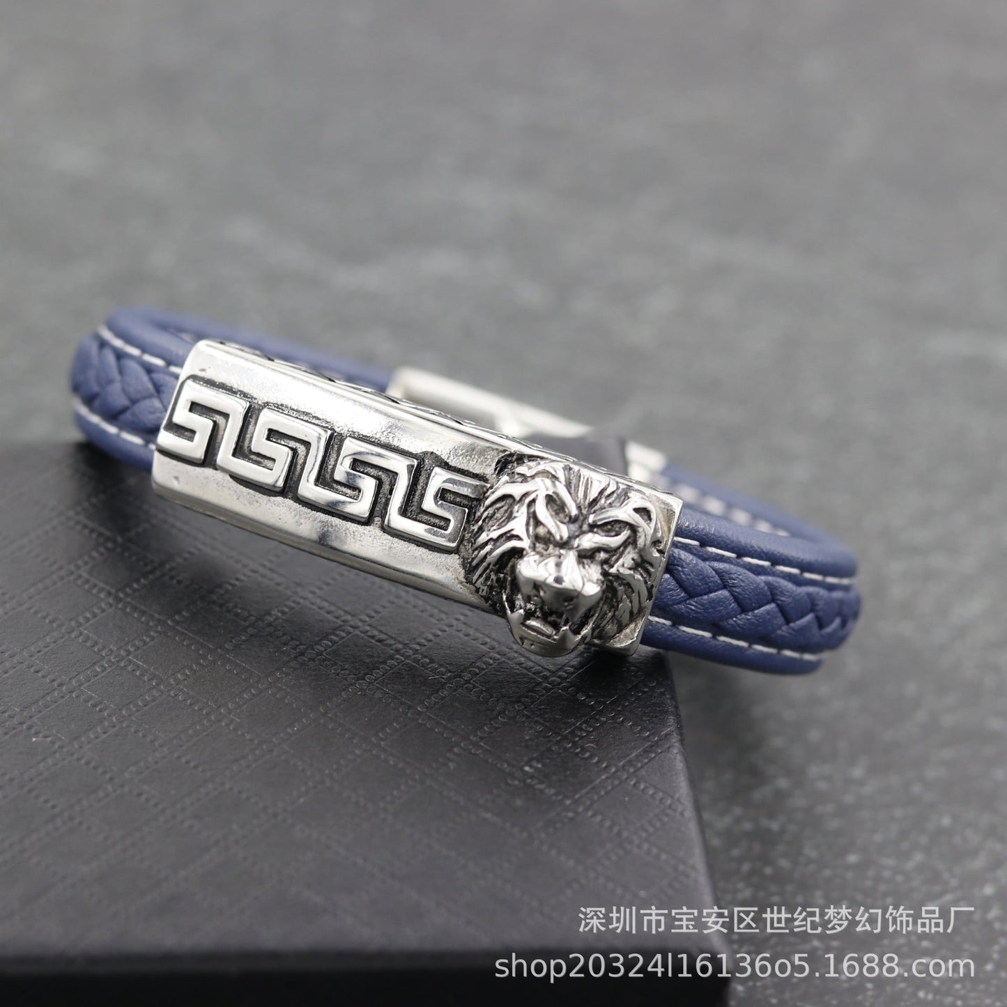 Bracelet Stainless Steel Rock Lion Braided Leather Cord SJMH005