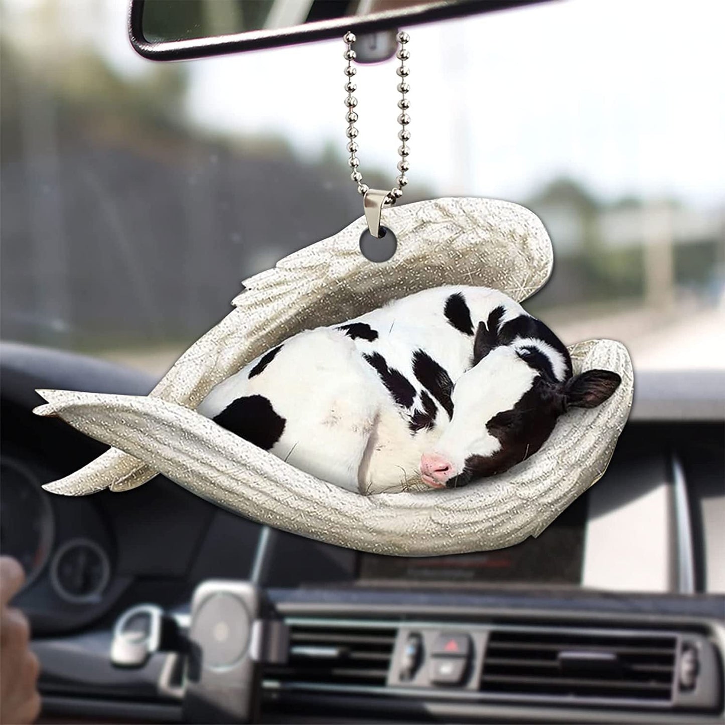 Keychain Acrylic Cow Sleeping Angel Wings Pendant Minimo de compra 3 MIC-ZanA002