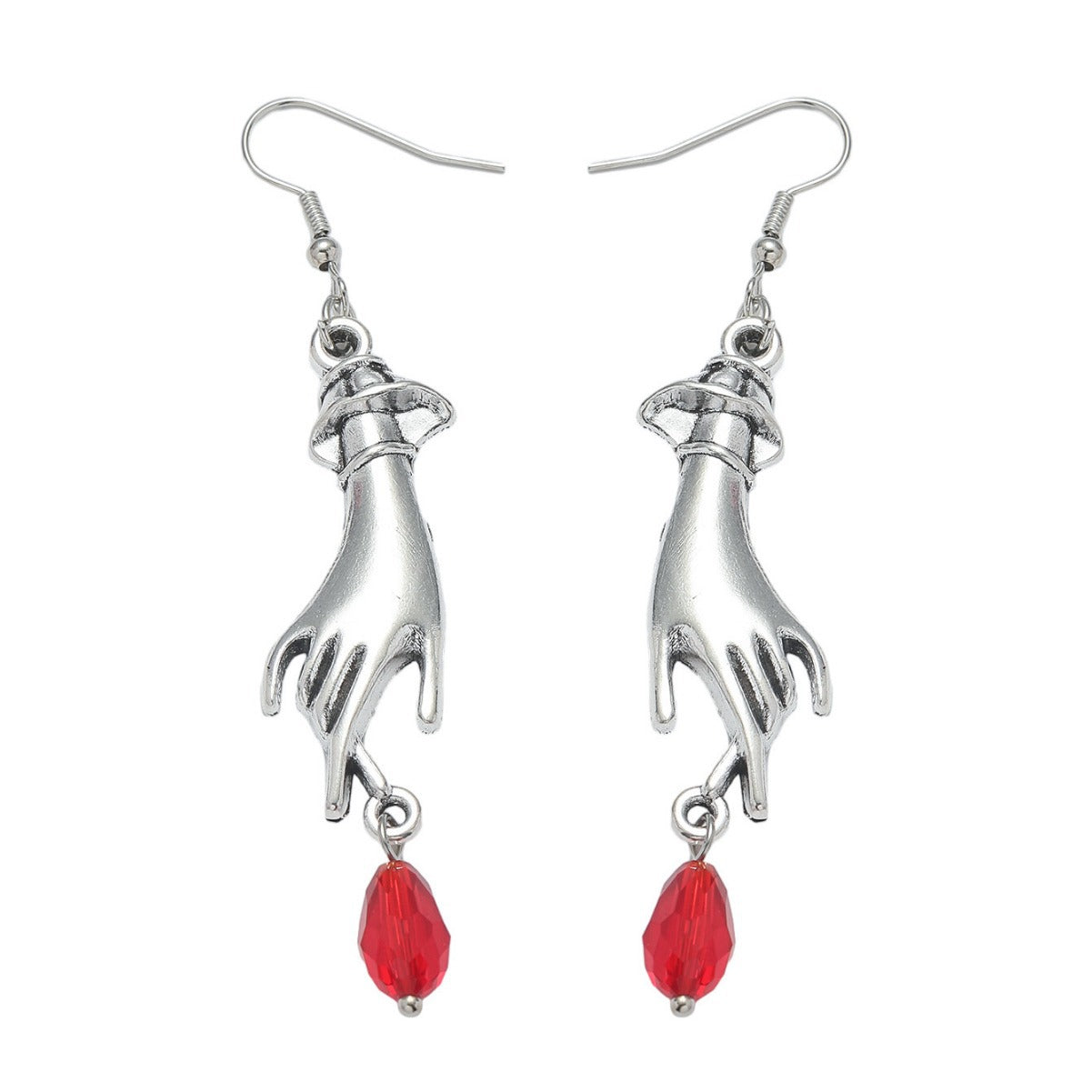 Alloy Skeleton Hand Red Rose Earrings MIC-JunJ010