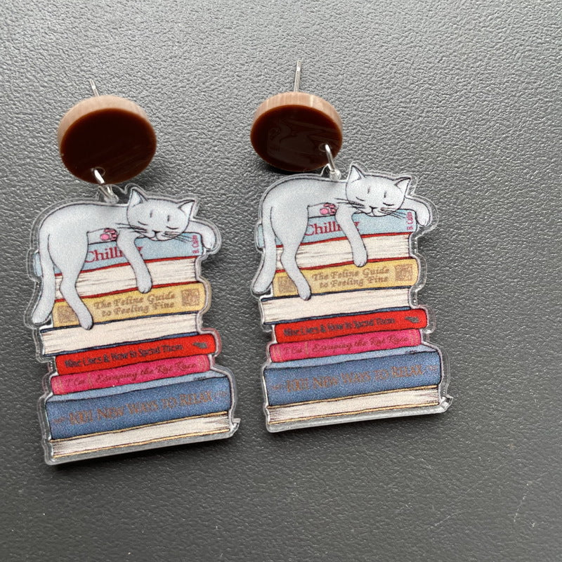 acrylic tree rainbow cat teacher earrings Minimo de compra 2 XUEP039