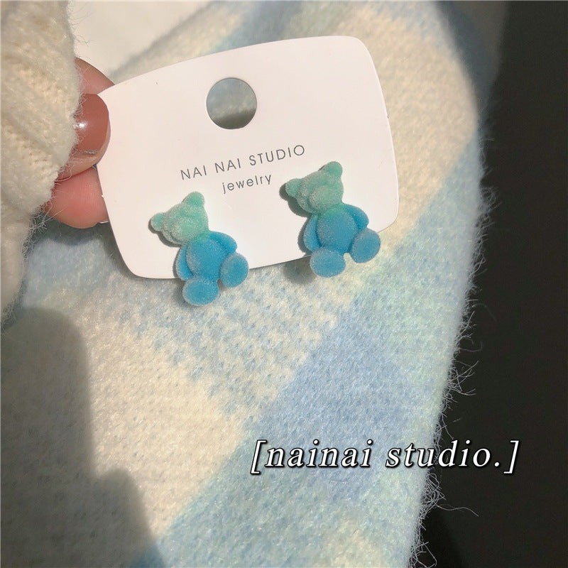 Alloy Blue Gradient Bear Earrings MYA-YinXin001