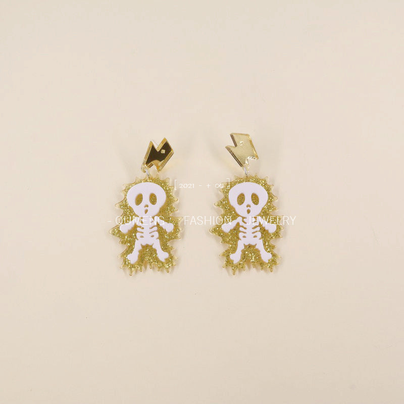 Earrings Halloween Acrylic Skull Lightning Gold Mirror Minimo de compra 2 MOSHU035