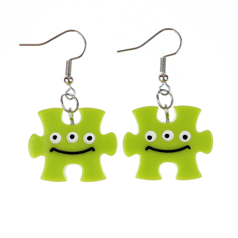 Earrings Resin Fun Cute Colorful Cartoon Building Blocks Puzzle (M) MIC-niqing016