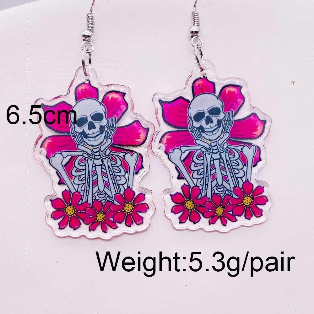 Acrylic Halloween Skull Head Ring Earrings (Minimo de Compra 2) MIC-ChenY024