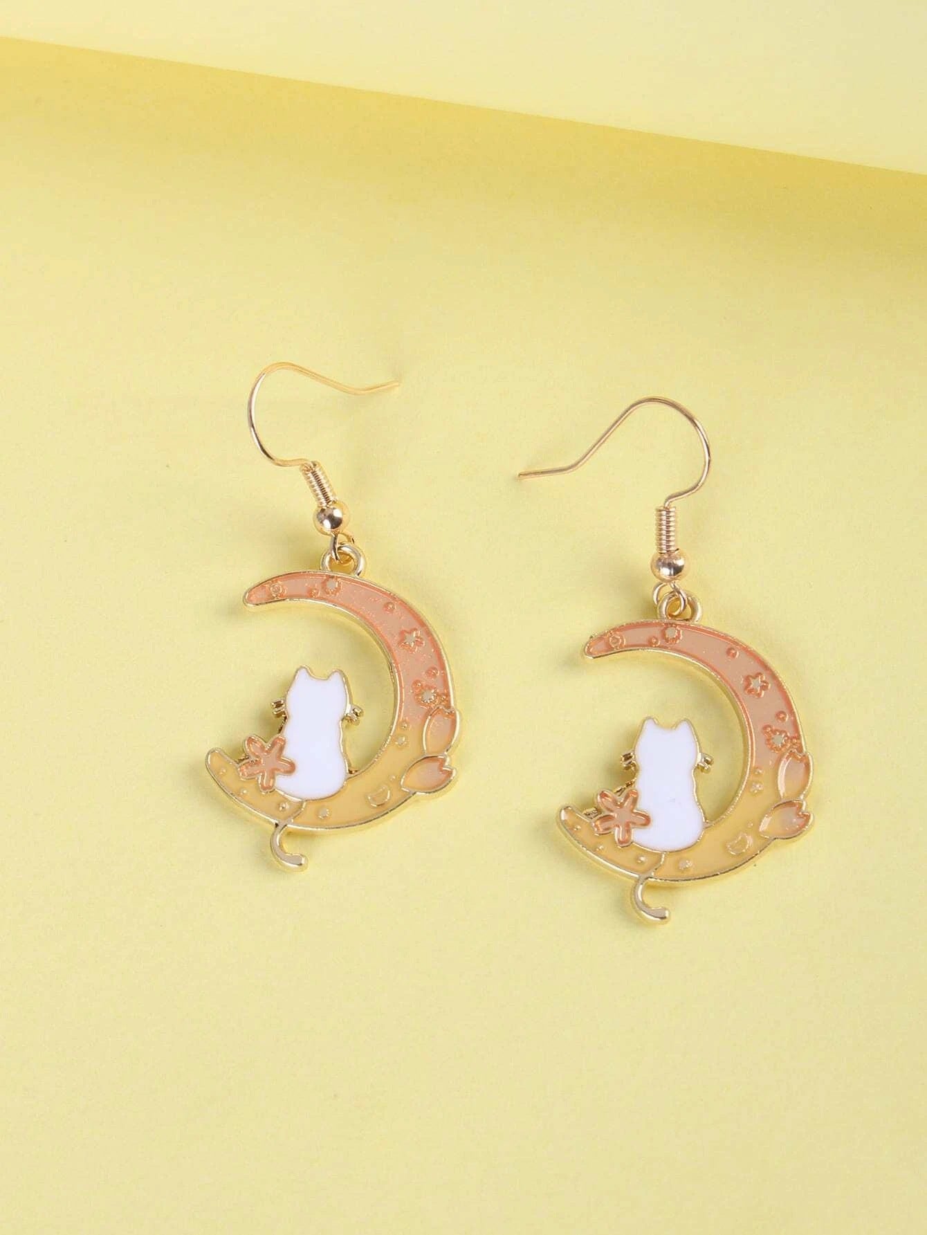 Alloy Cute Moon Cat Earrings (Minimo de Compra 2) MIC-JianL021