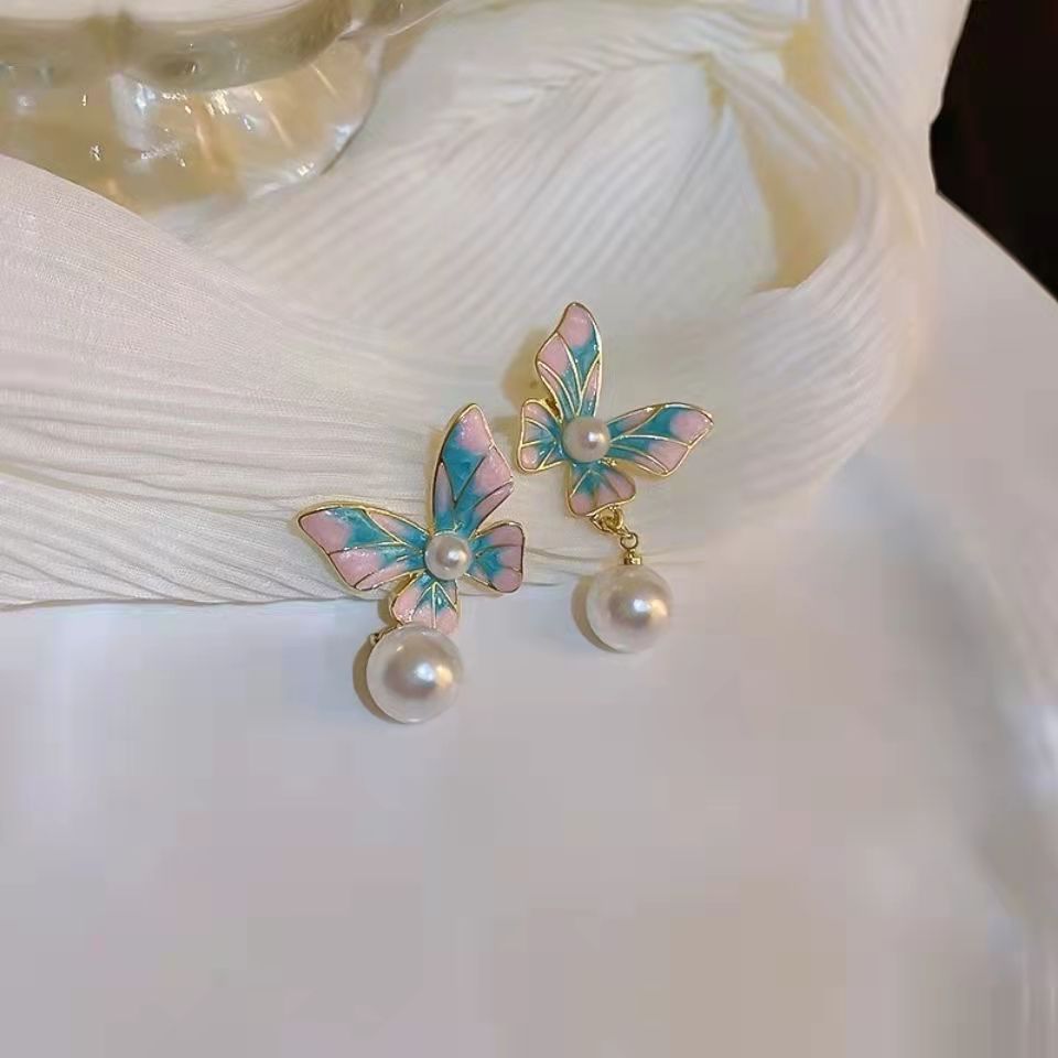 Alloy pink blue bow pearl earrings (Minimo de compra 2) MIC-BiShang009