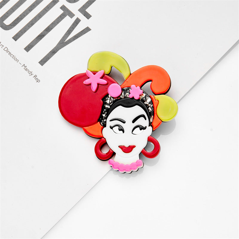 Acrylic red haired girl brooch MYA-XiY008