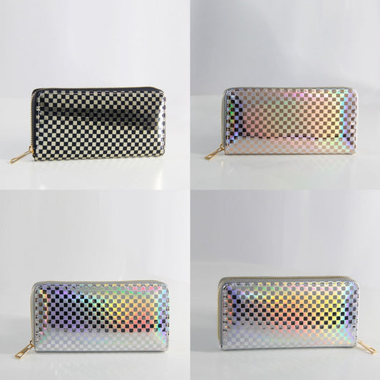 Wallet PU Leather Checkerboard Laser Large Capacity Zipper Minimo de compra 3 DengX023