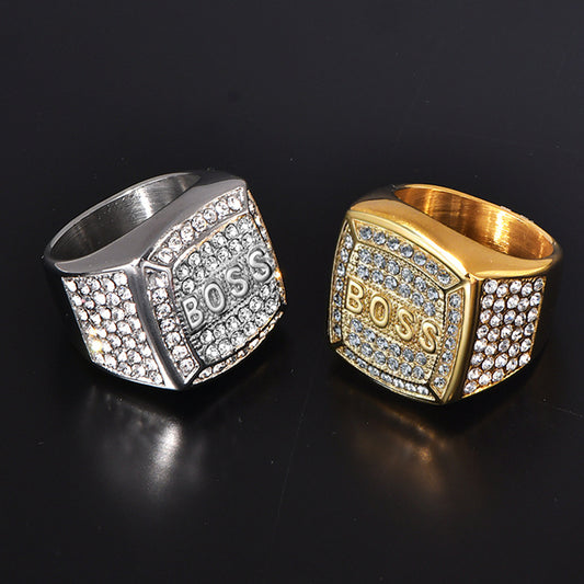 Stainless steel gold-plated rhinestone block ring MYA-YHZX010