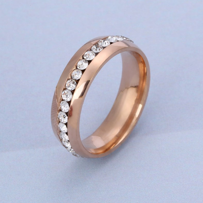 Stainless steel inner and outer arc dotted ring with diamonds MIC-TS019