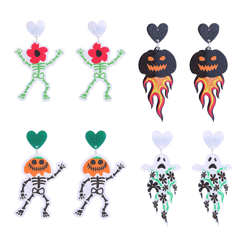 Acrylic Pumpkin Skeleton Ghost Earrings (Minimo de Compra 2) MIC-ChouT038