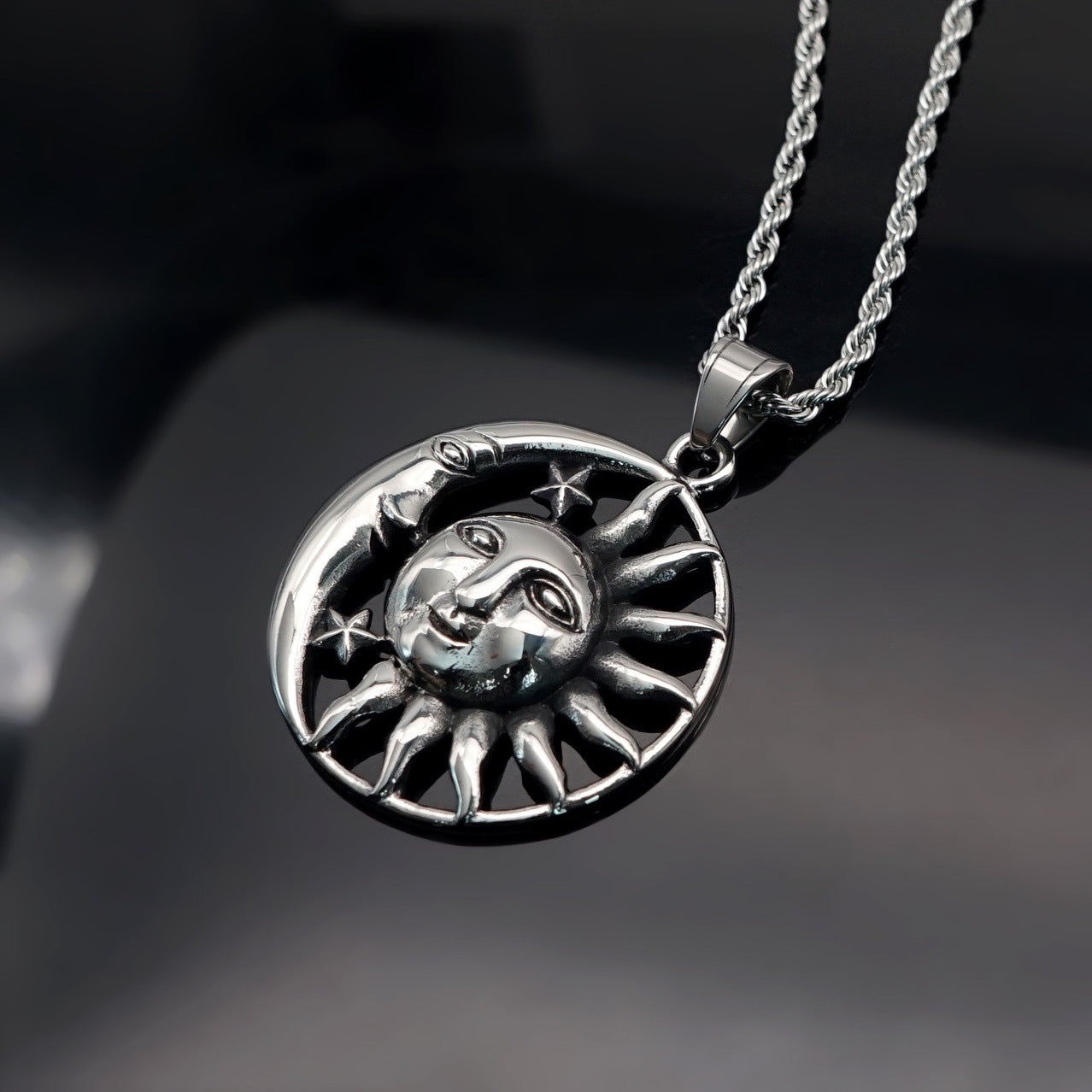 Necklace Stainless Steel Retro Sun Moon Tong Hui Sun Minimo de compra 3 XiWen004