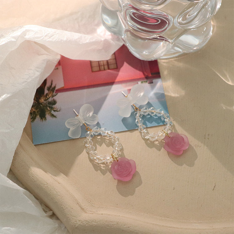 Alloy powder rose earrings MIC-QingJ006