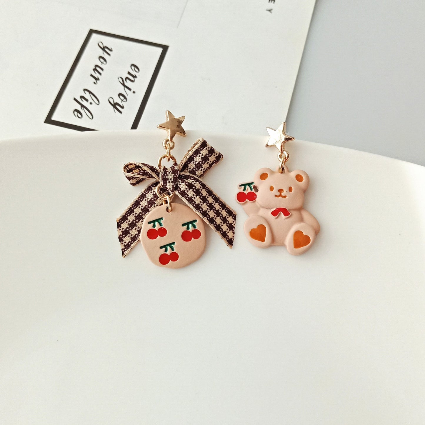 S925 Silver Pin Asymmetric Bow Bear Stud Earrings MIC-YKT010