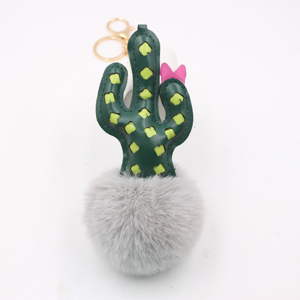 Alloy Faux Hair Cactus Hairball Pom Pom Keychain MIC-Zuge039