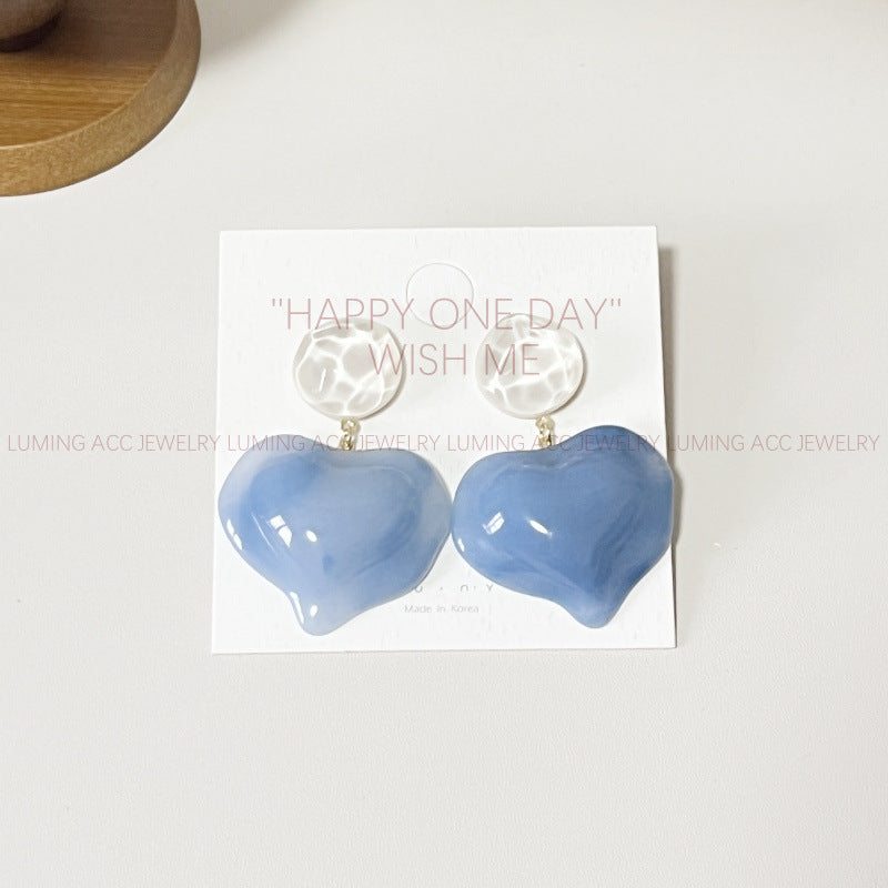 Acrylic  Ice Blue Sea Salt Love Earrings (Minimo de Compra 2) MIC-LuM002