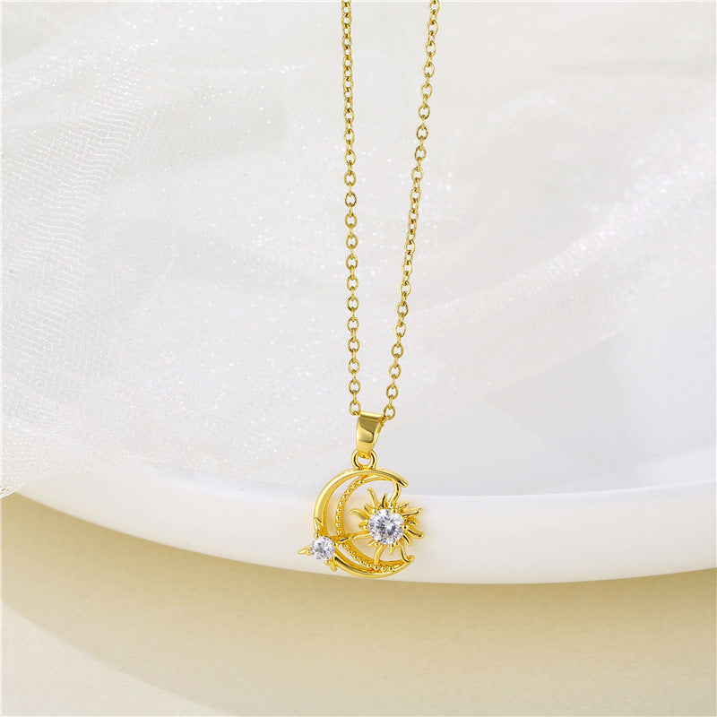 Stainless Steel Star Moon Shining Necklace MYA-QingR017