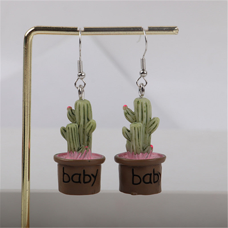 Acrylic plant potted cactus earrings MIC-ChouD036