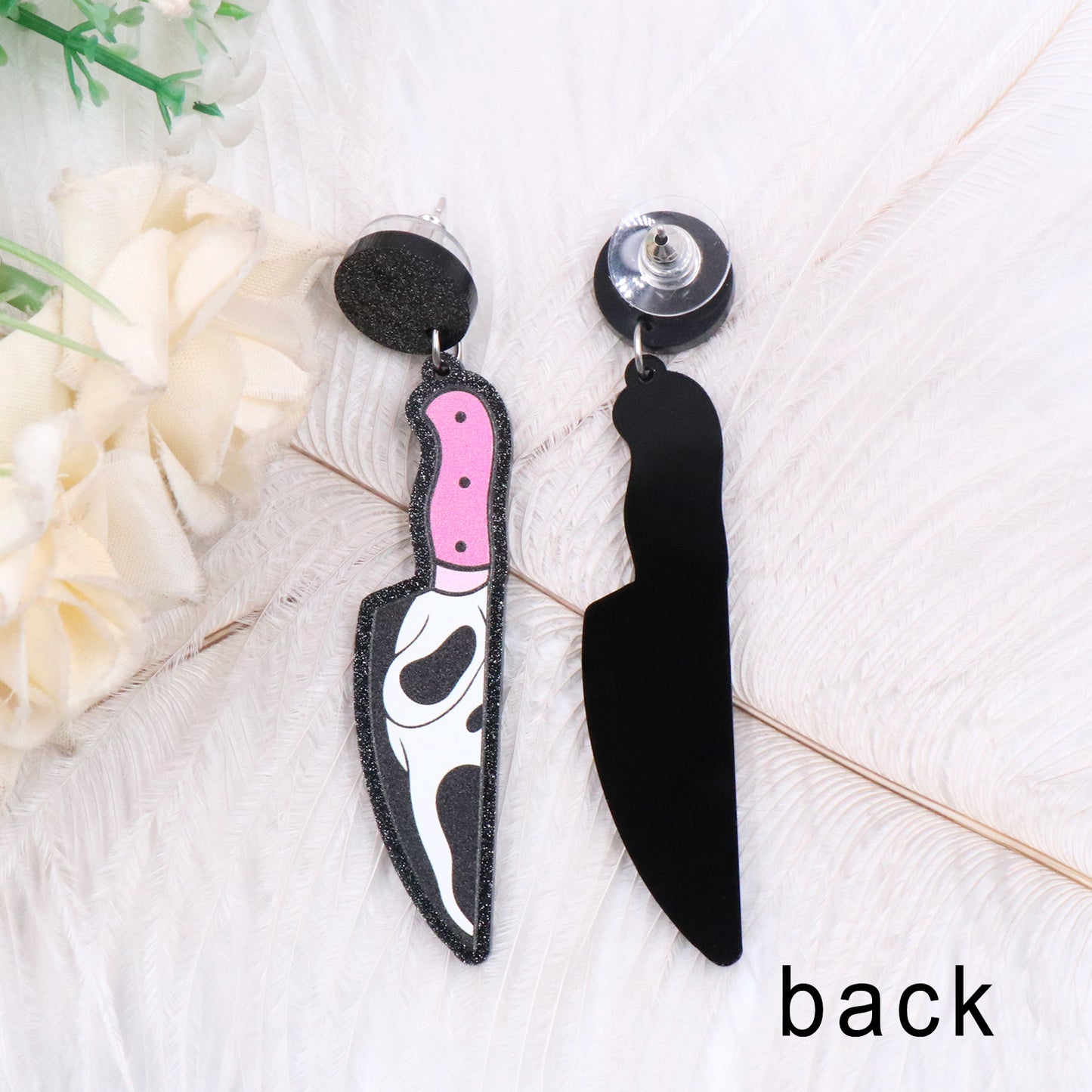 Acrylic Halloween Knife Ghost Skull Earrings (Minimo de compra 5) MIC-XiaoY046