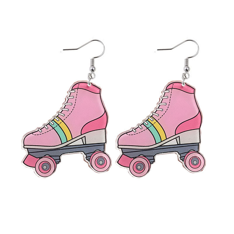 Acrylic Pink Skating Shoe Earrings MIC-YaYi002