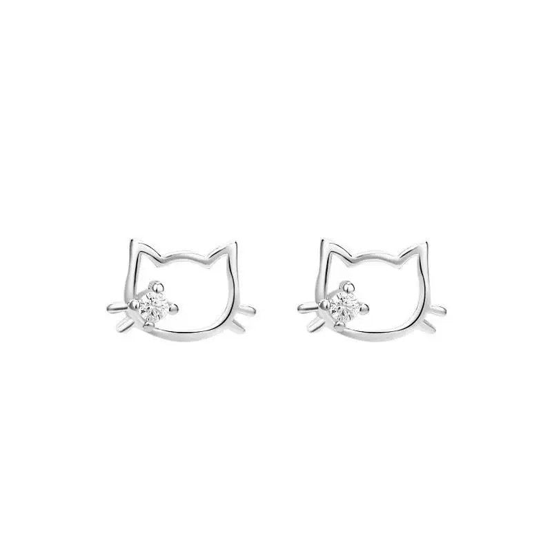 Alloy single diamond hollow cat earrings MIC-JiaX006