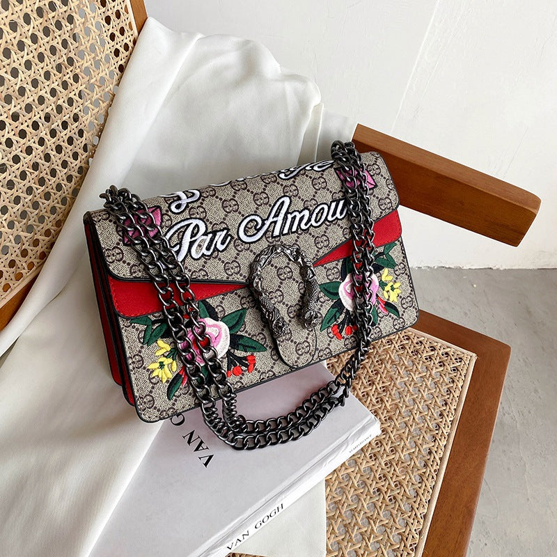 Pu Leather Embroidered Chain Shoulder Bag MIC-FuB003