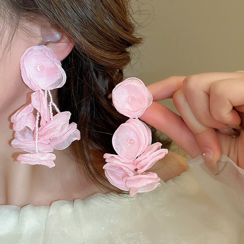 Alloy Pink Flower Pearl Earrings (Minimo de compra 2) MIC-FengM002