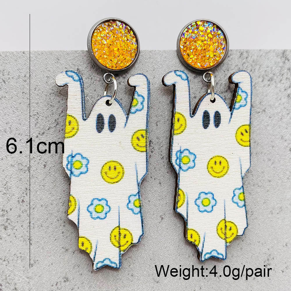 Acrylic Halloween Ghost Pulley Earrings (Minimo de Compra 2) MIC-ChenY027