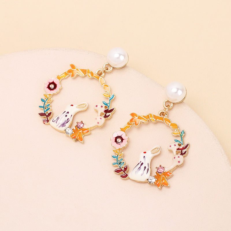 Alloy rabbit pearl earrings (Minimo de compra 5) MIC-YiRan008