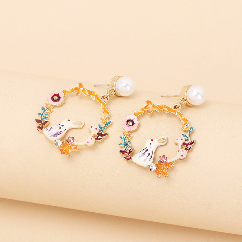 Alloy rabbit pearl earrings (Minimo de compra 5) MIC-YiRan008