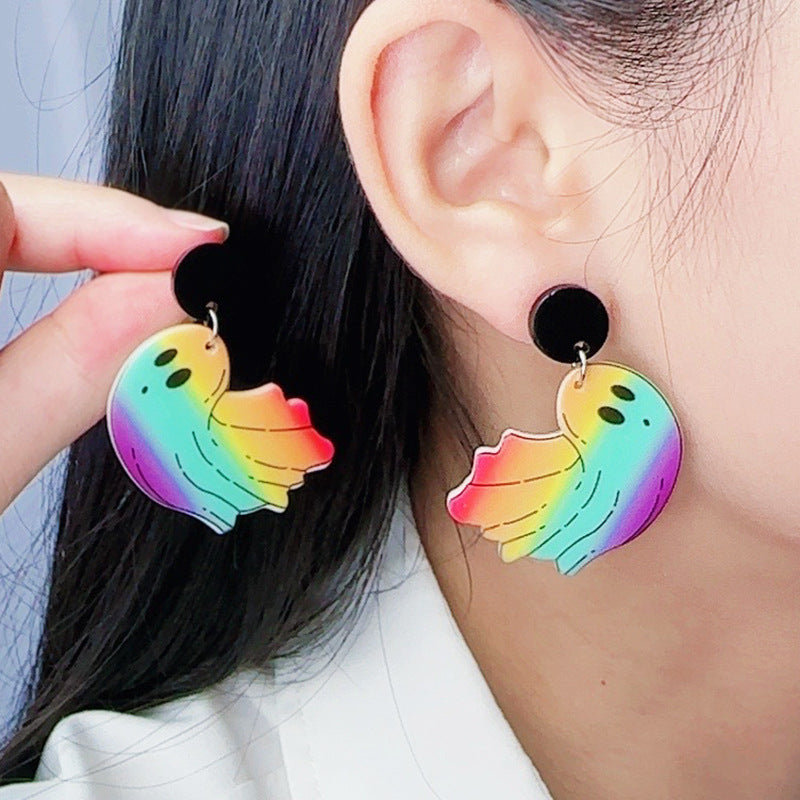 Acrylic Halloween Rainbow Ghost Earrings (Minimo de Compra 2) MYA-DuA048