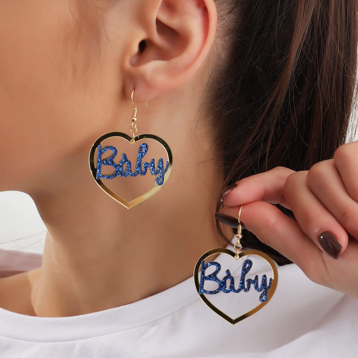 Acrylic Letter BABY Heart shaped Earrings (Minimo de Compra 5) MIC-DaiW022