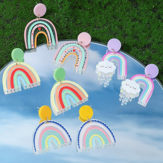 Acrylic Colorful Rainbow Cloud Earrings (Minimo de Compra 2) MIC-QiShang003