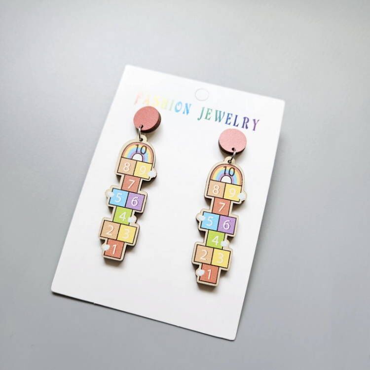 Acrylic Funny Digital Jump Grid Earrings MYA-XueP089