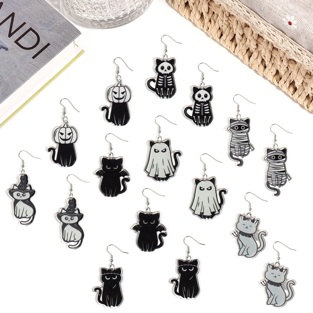 Acrylic Halloween Black Cat Earrings (Minimo de Compra 2) MIC-ZiT003