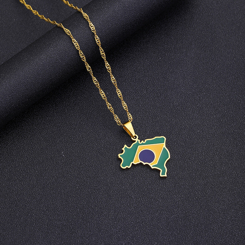 Necklaces Stainless Steel Map Brazil HongZ010