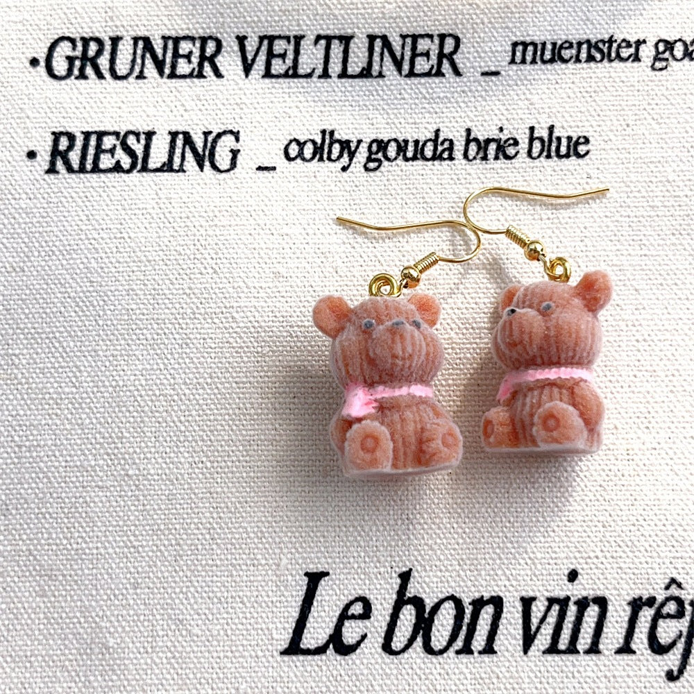 Alloy flocked three-dimensional bear earrings MIC-AXing009