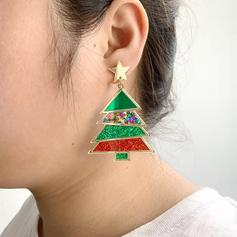 Acrylic Geometry Christmas Tree Earrings MIC-XueP124