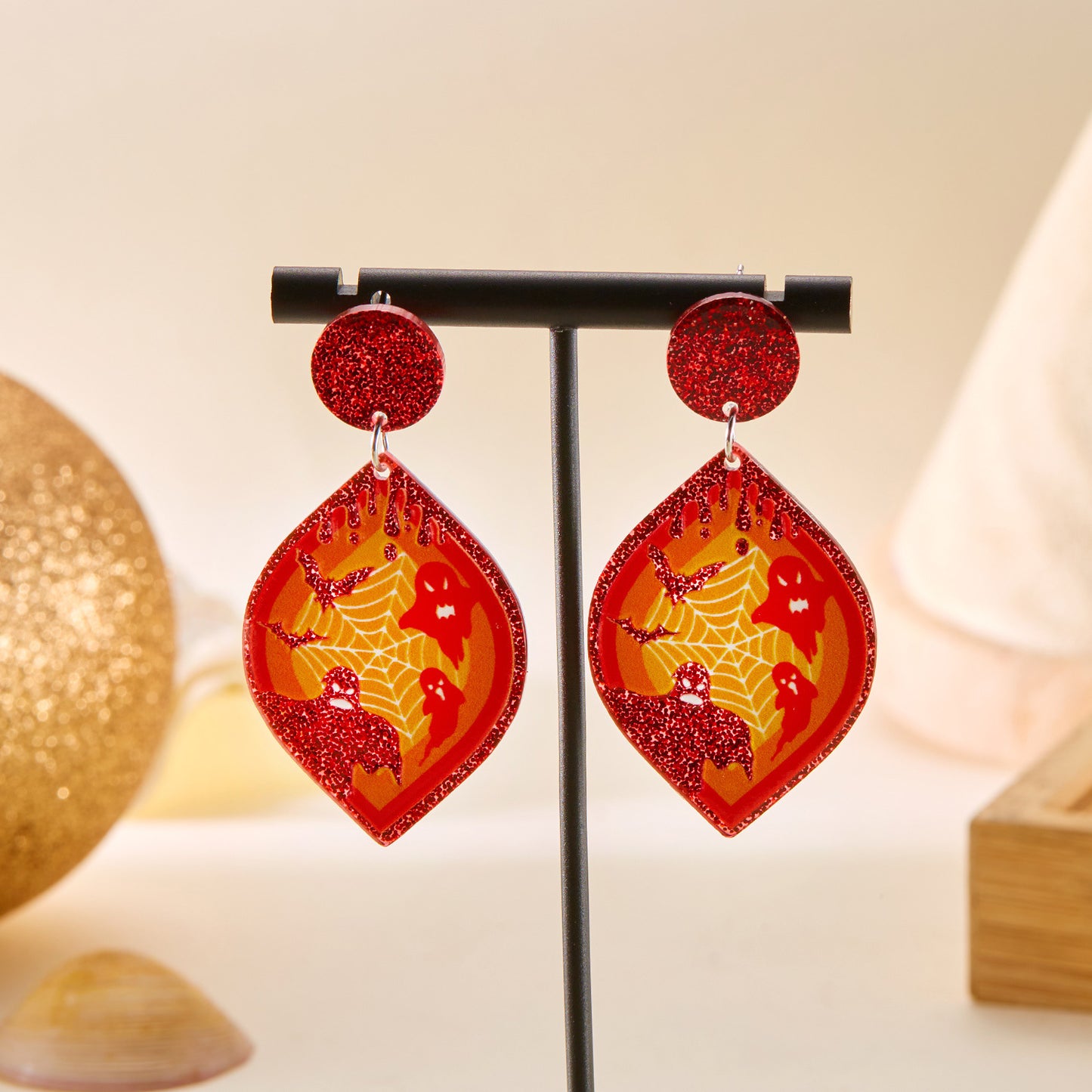 Alloy leaf carved pumpkin bat earrings MIC-ChuY006