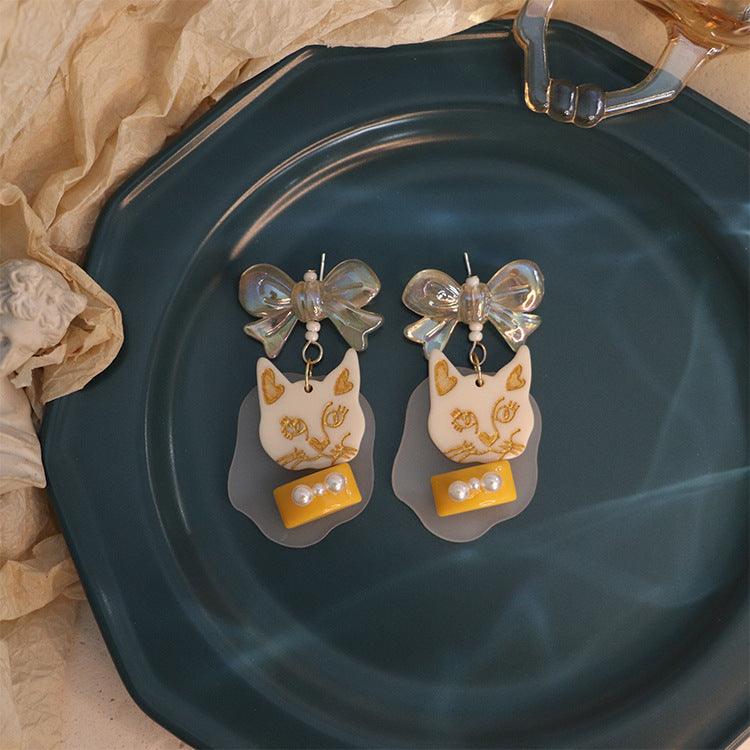 Acrylic Yellow Cat Earrings MIC-QingJ027