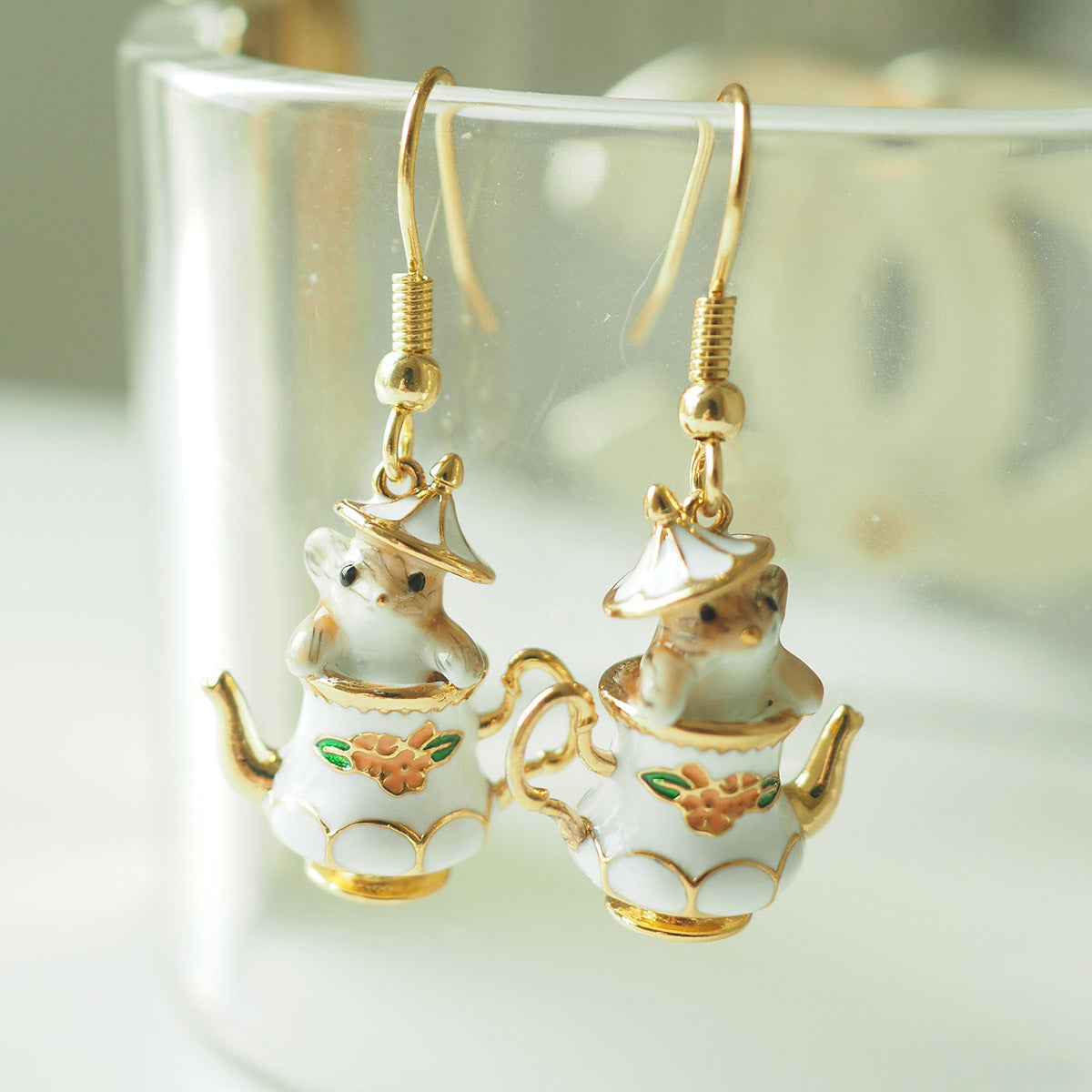 Alloy cartoon tea cup flower chestnut earrings MYA-SanY006