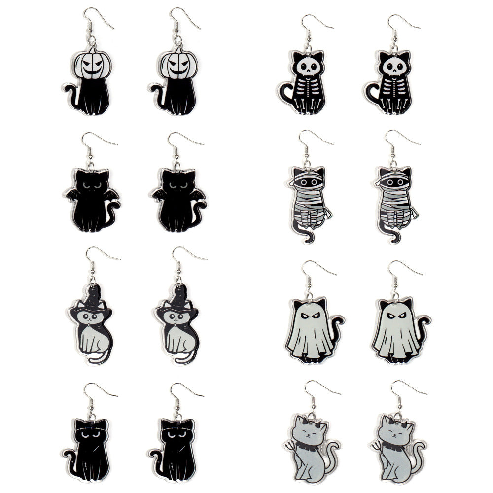 Acrylic Halloween Black Cat Earrings (Minimo de Compra 2) MIC-ZiT003