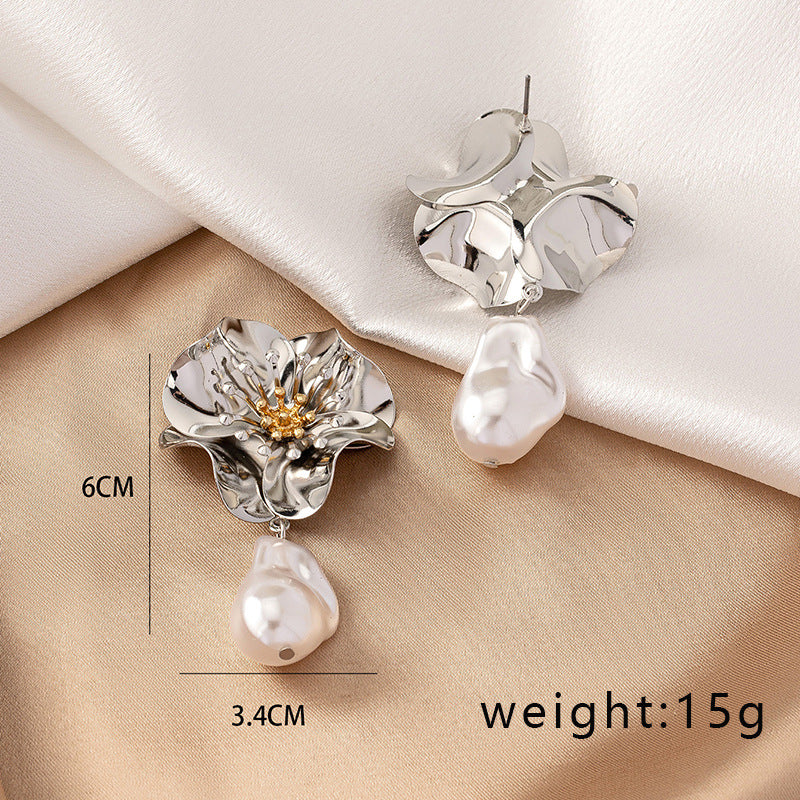 Alloy shaped pearl flower earrings MYA-JLD005