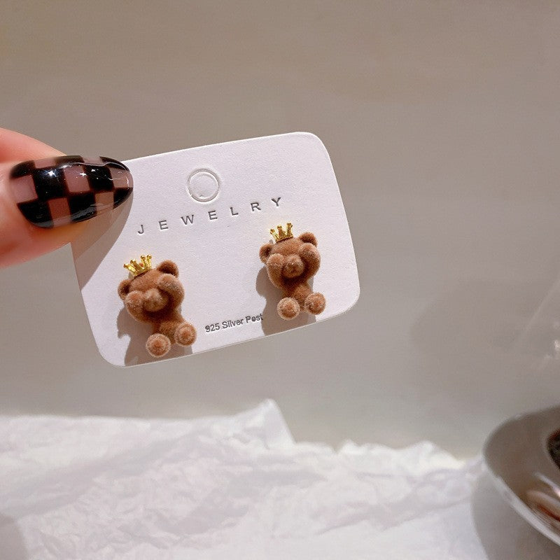 Flocking New Crown Bear Earrings (Minimo de Compra 2) MIC-YouX009