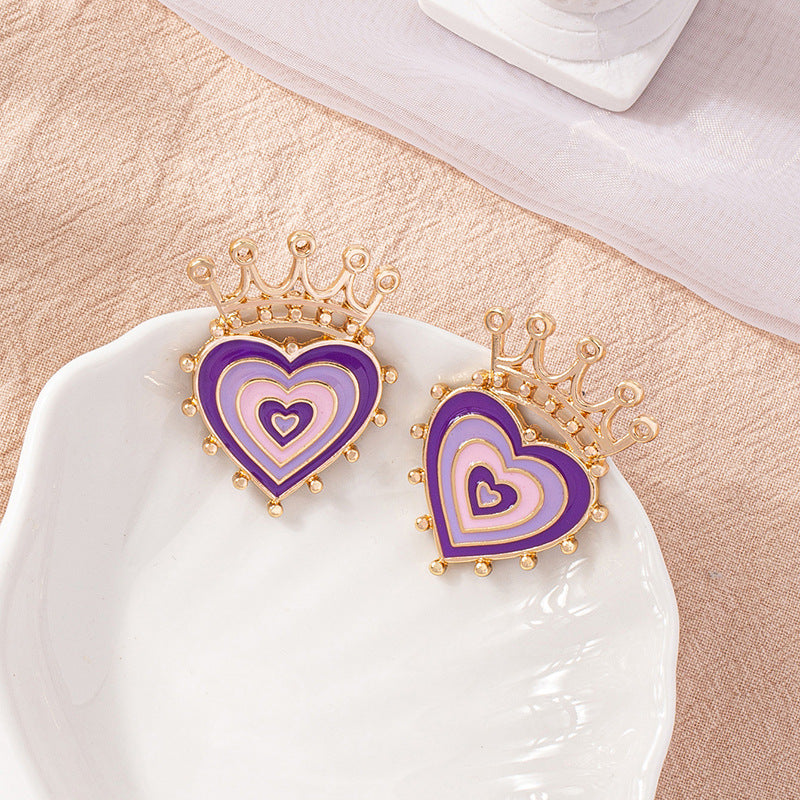 Alloy minimalist crown heart earrings (Minimo de compra 2) MIC-HLM013