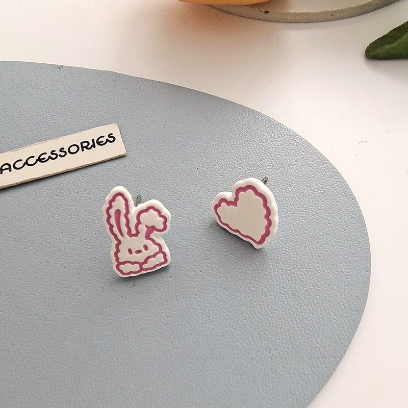 Alloy Asymmetric Little Rabbit Heart Earrings (Minimo de Compra 2) MIC-BLD039