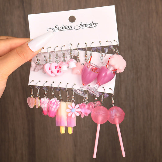 Alloy pink butterfly lollipop earrings MYA-XiaoY083