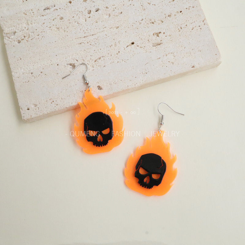 Acrylic Halloween Flame Skull Earrings (Minimo de Compra 3) MIC-OuG064