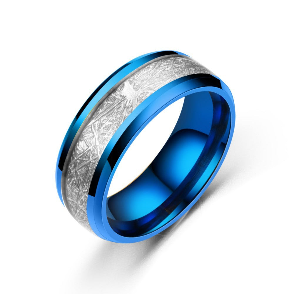 double beveled oil inlaid silk pattern stainless steel ring ts092