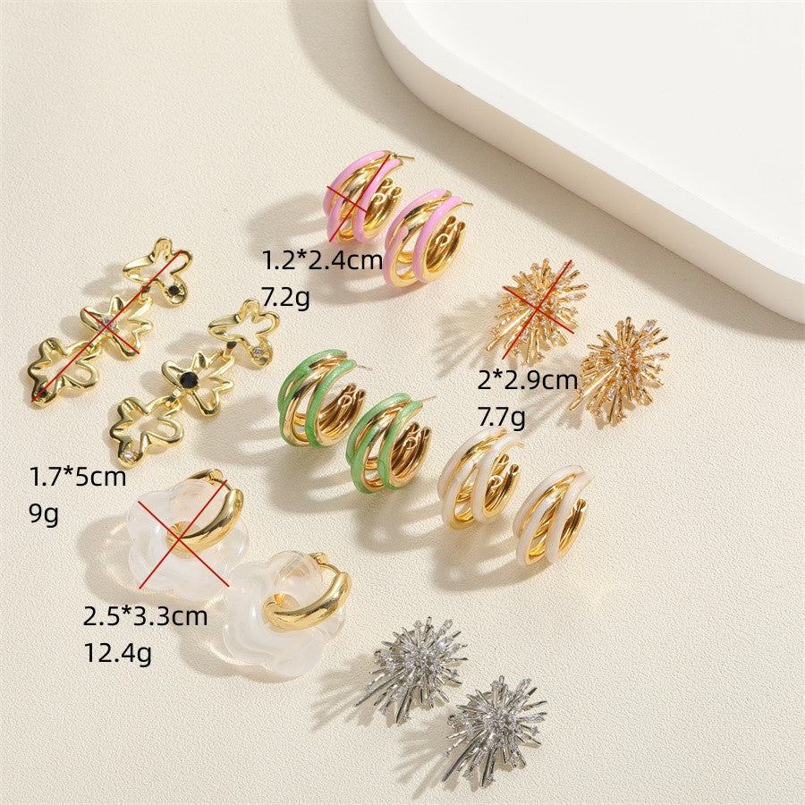 Alloy C-shaped copper tube colored oil drip earrings (Minimo de Compra 2) MIC-YingS008